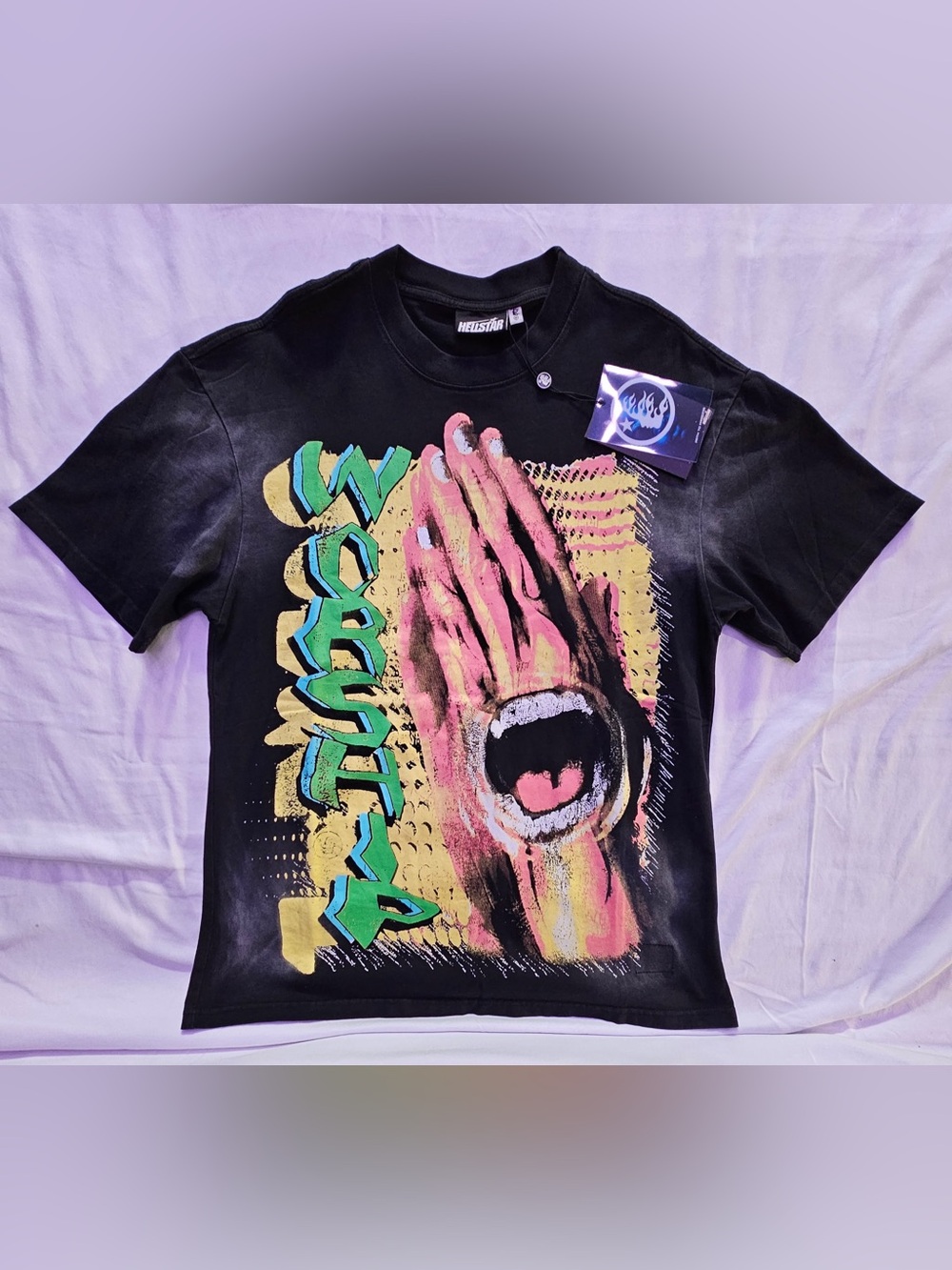 Hellstar Graphic Black T-Shirt with Vibrant Screaming Hand Print